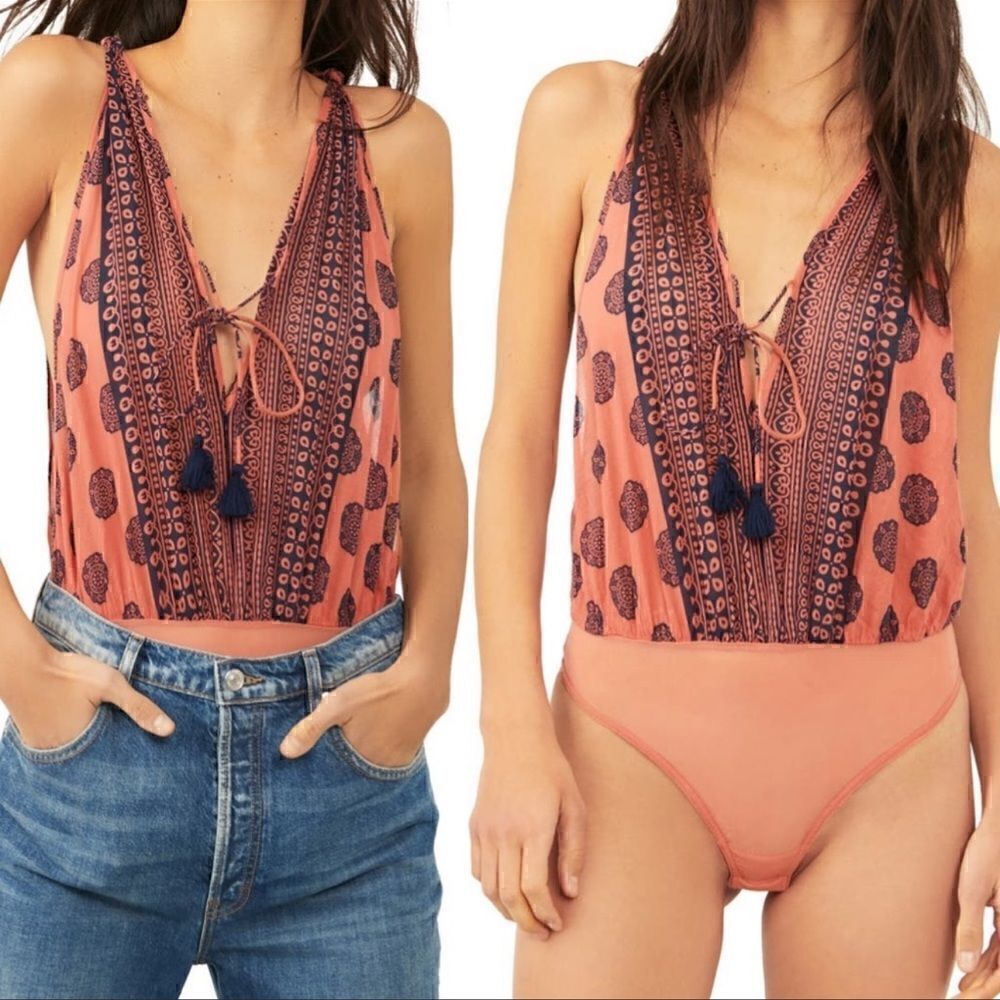 NWT Free People Soul Of The Sun Bodysuit Earth Nature Tank Bodysuit Tassel Boho - Picture 3 of 11